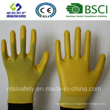 Полиэстер оболочки с Нитрил покрытием рабочие перчатки (сл-N105)